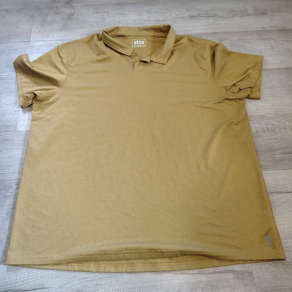 Stio Mens XXL Short Sleeve‎ Performance Polo Shirt Mustard Brown Hiking